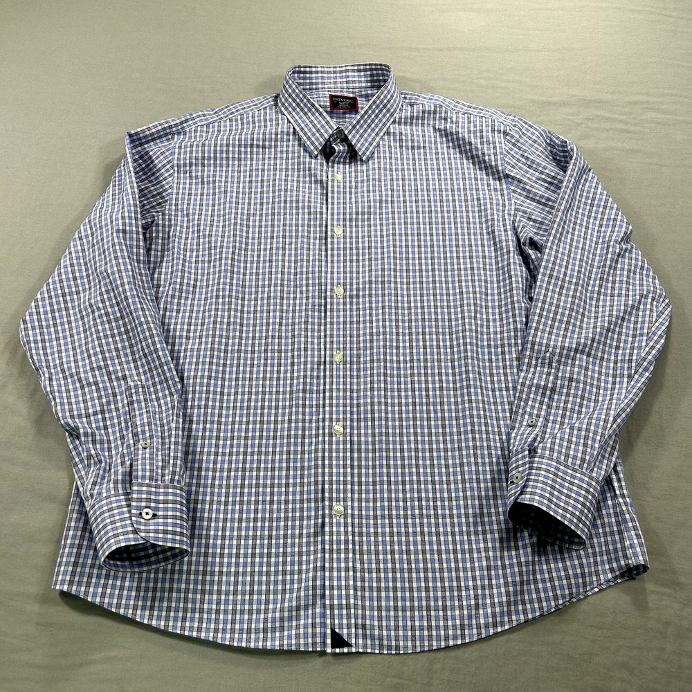UNTUCKit Shirt Adult 2XL XXL Blue Plaid Regular Fit Button Up Casual Mens